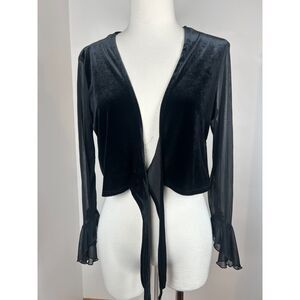Vintage Y2K My Michelle Velvet Cropped Shrug Sheer Sleeve Black L Whimsigoth